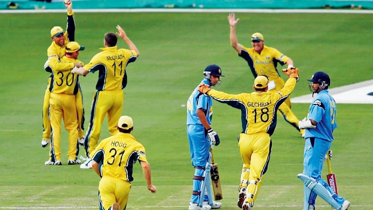 Australia players celebrate after winning the 2003 World Cup final against India at Johannesburg. Pic/Getty Images
