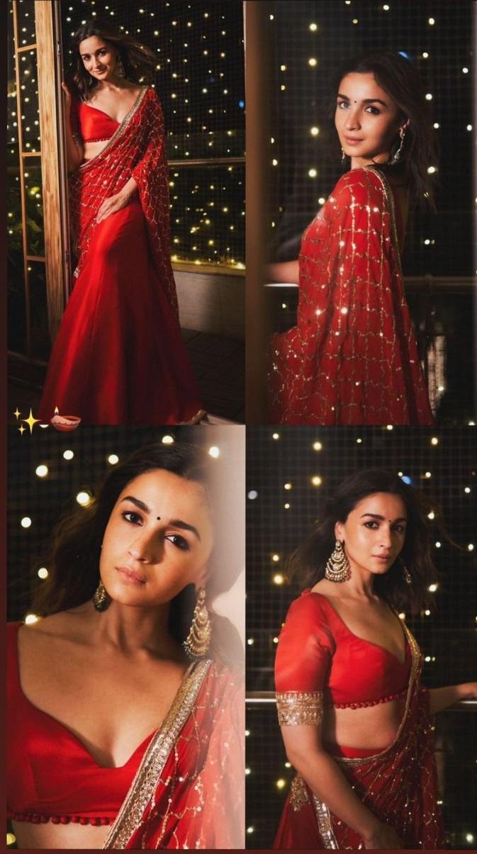 Alia Bhatt rocked the party in this beautiful red saree
