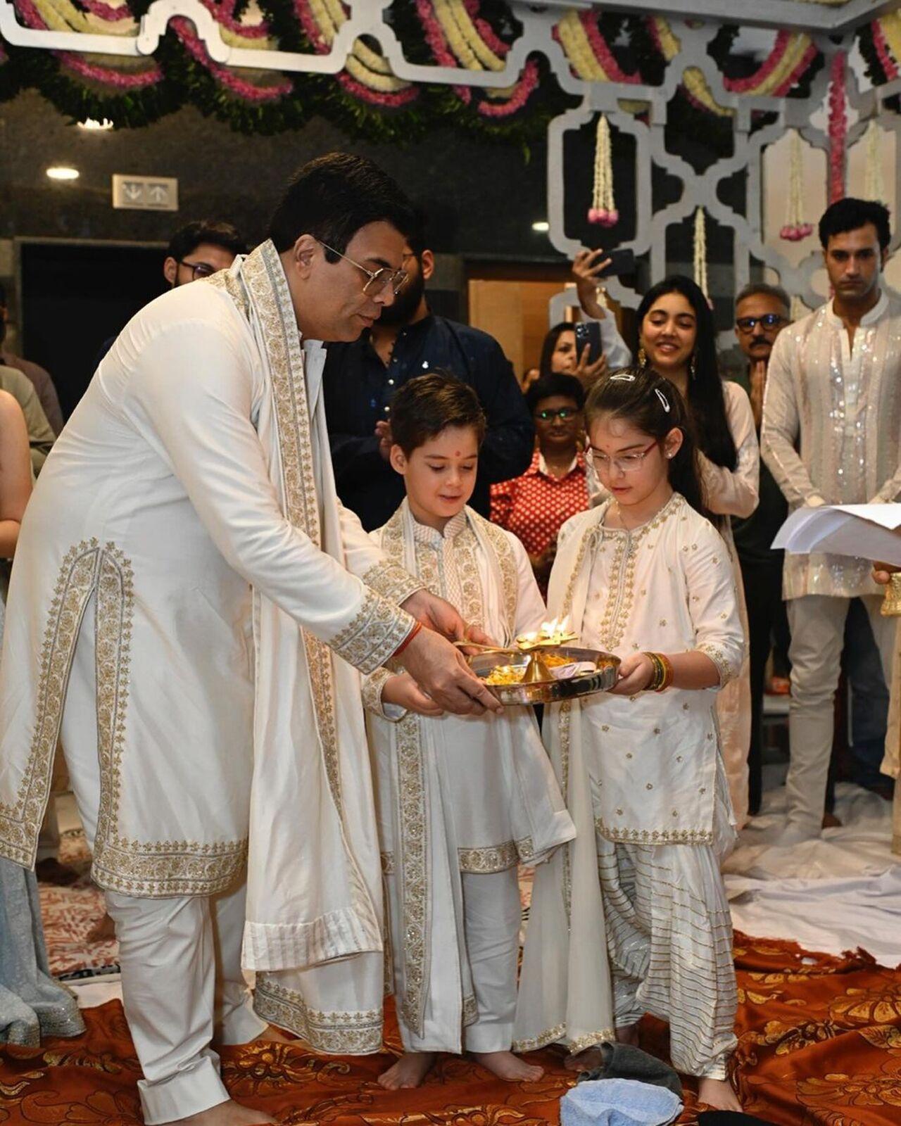 Karan Johar shared pictures with his kids Yash and Roohi from Dharma Productions' Dhanteras puja 