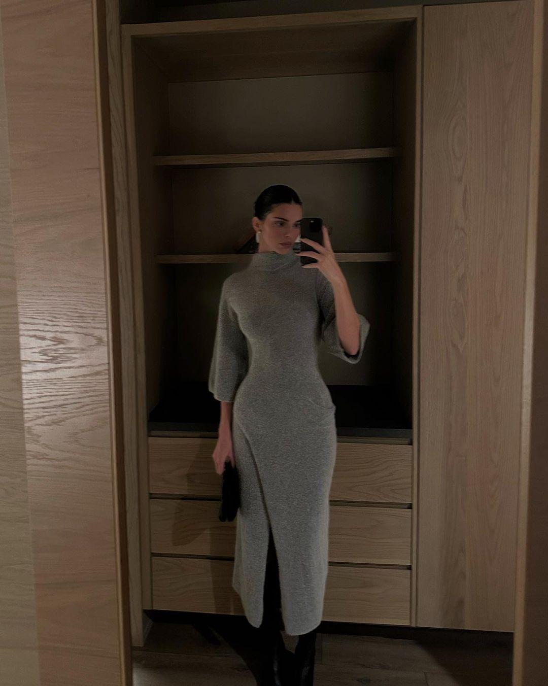 Kendall Jenner recently donned this grey midi dress for her 'gram