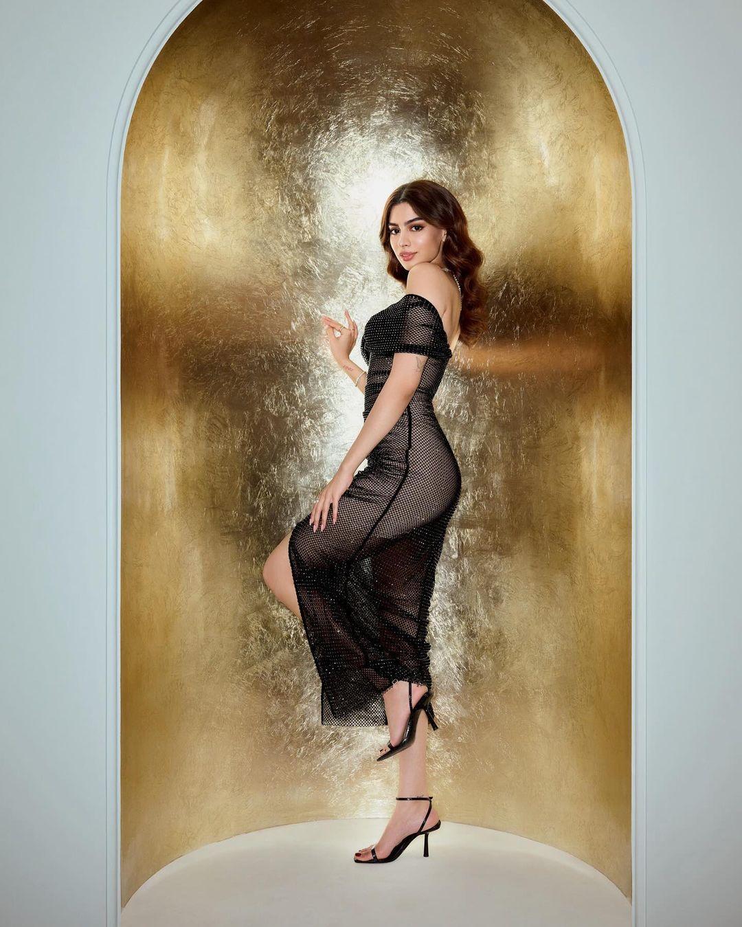The starlet wore a sheer black dress that she paired with black stilletos