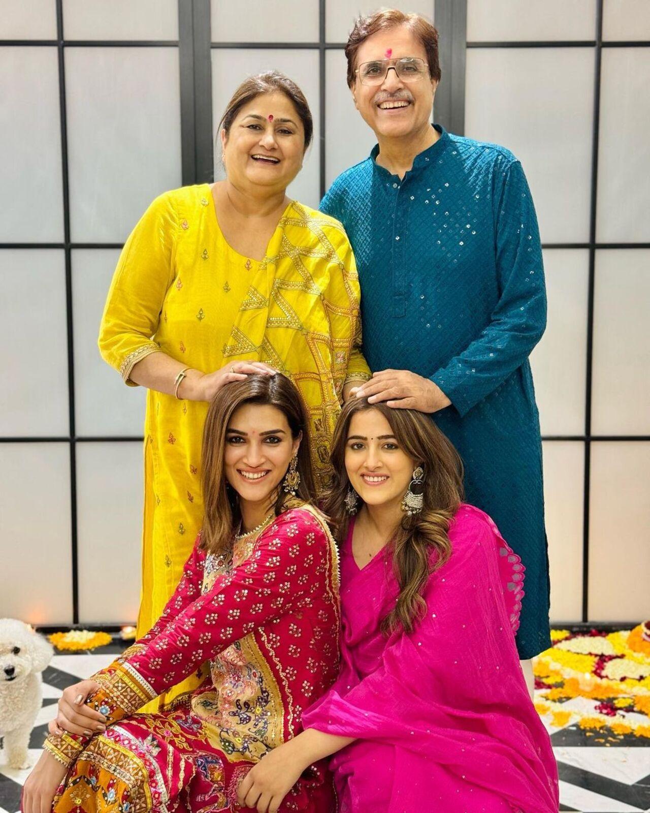 Kriti Sanon celebrated Diwali with her parents Rahul Sanon-Geeta Sanon and her younger sister Nupur Sanon