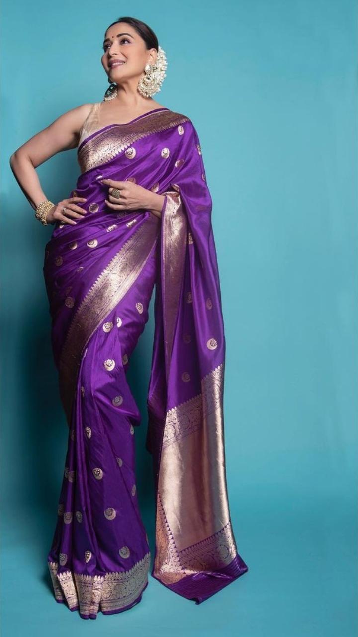 Madhuri Dixit made many jaws drop in this purple paithani saree which she paired with a sleeveless blouse