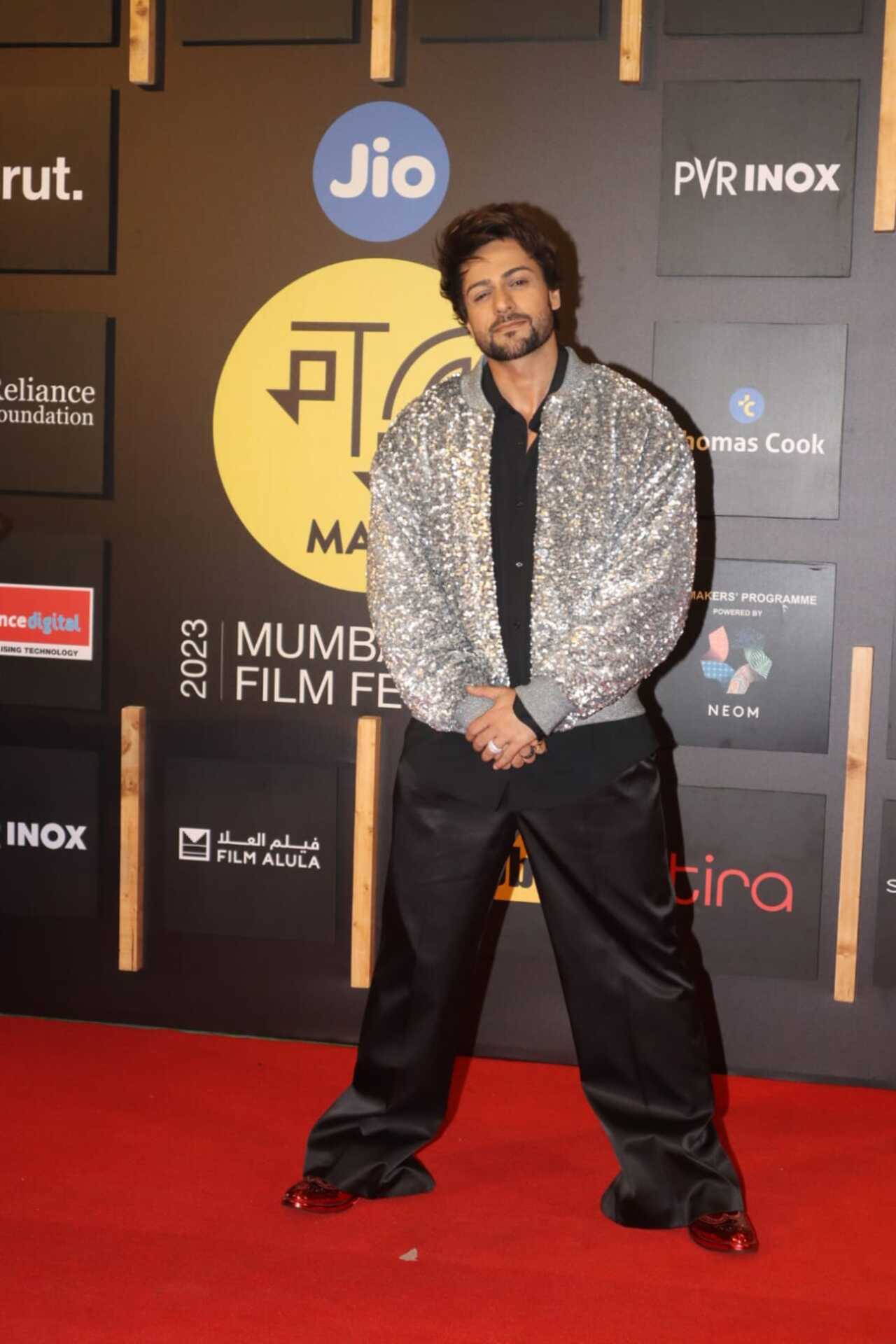 Shalin Bhanot exuded swag as he walked the red carpet in a shimmery silver jacket over his black outfit