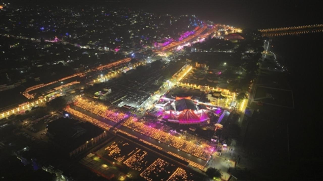 Lamps light up the banks of the river Saryu on the eve of the Hindu festival of Diwali, in Ayodhya