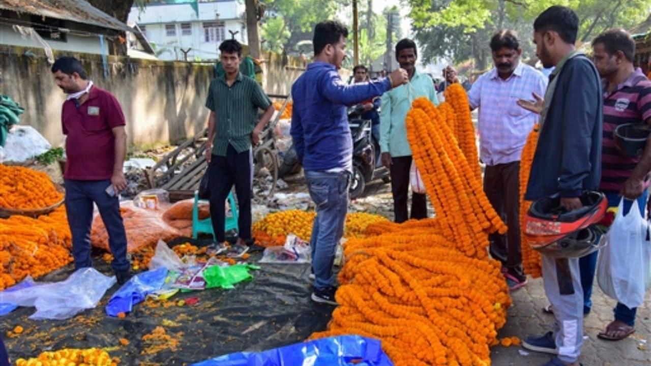 People purchase garlands for Diwali celebrations in Guwahati