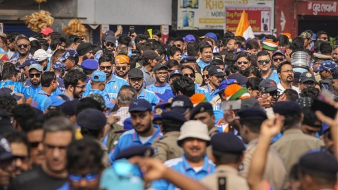 An enthusiastic crowd gathers at Ahmedabad's Narendra Modi Stadium for the ICC Men’s Cricket World Cup 2023 showdown