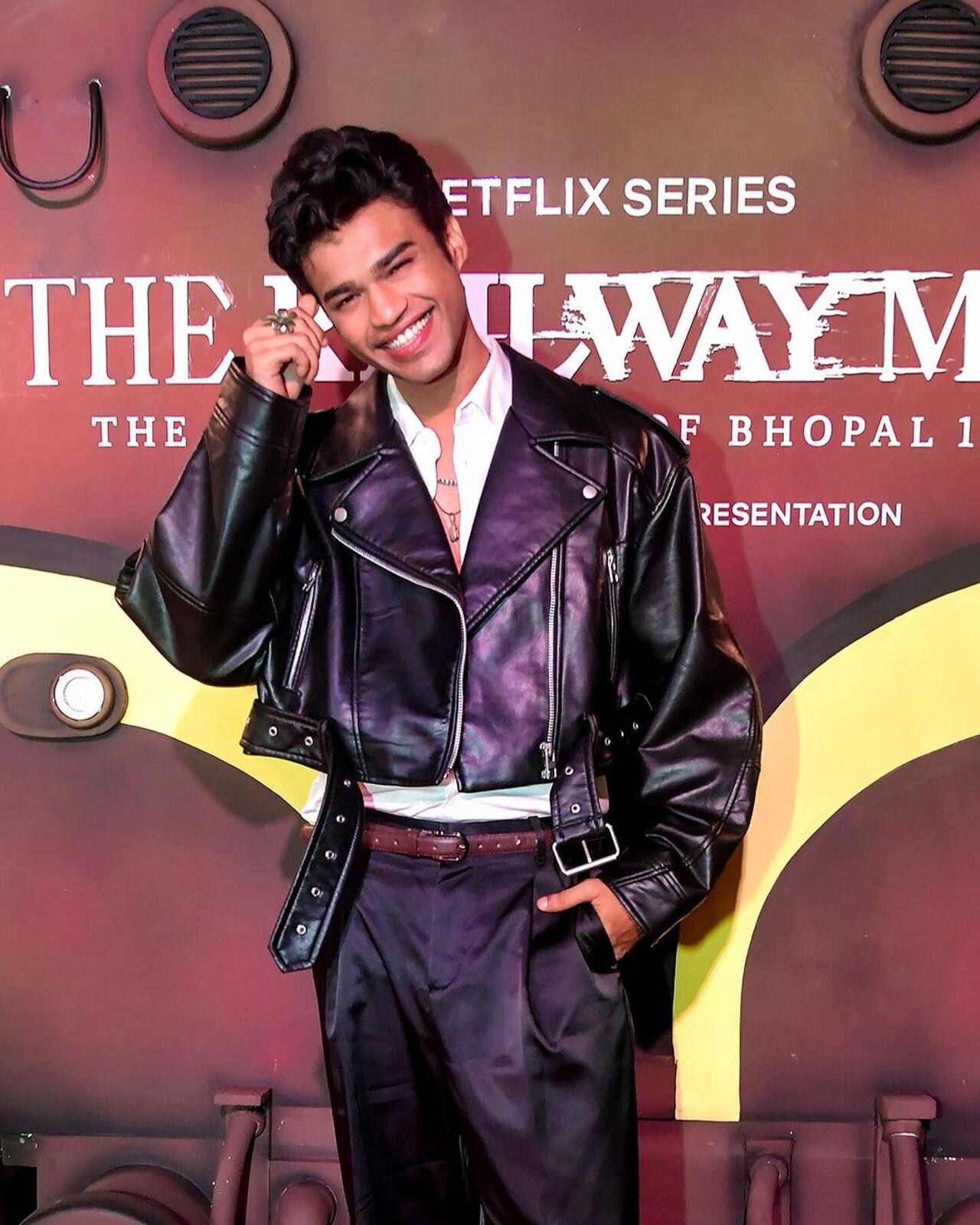 Babil Khan shone in a black leather suit and white shirt. He is one of the leading men of The Railway Men