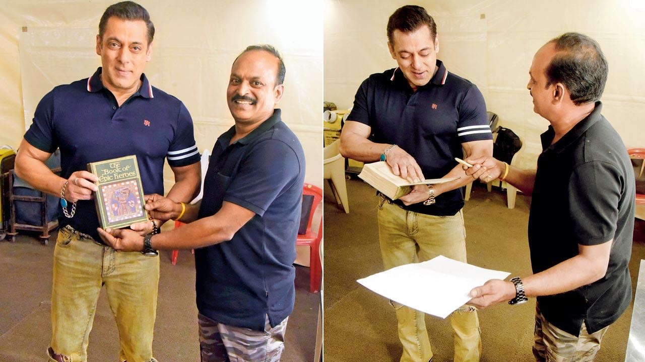 Last week, Salman Khan took time out from promotion of his latest film, Tiger 3, to meet Birju Shaw. The star spent time with his fan, signed a special autograph and accepted a collector’s edition book from him. Pics/Rane Ashish