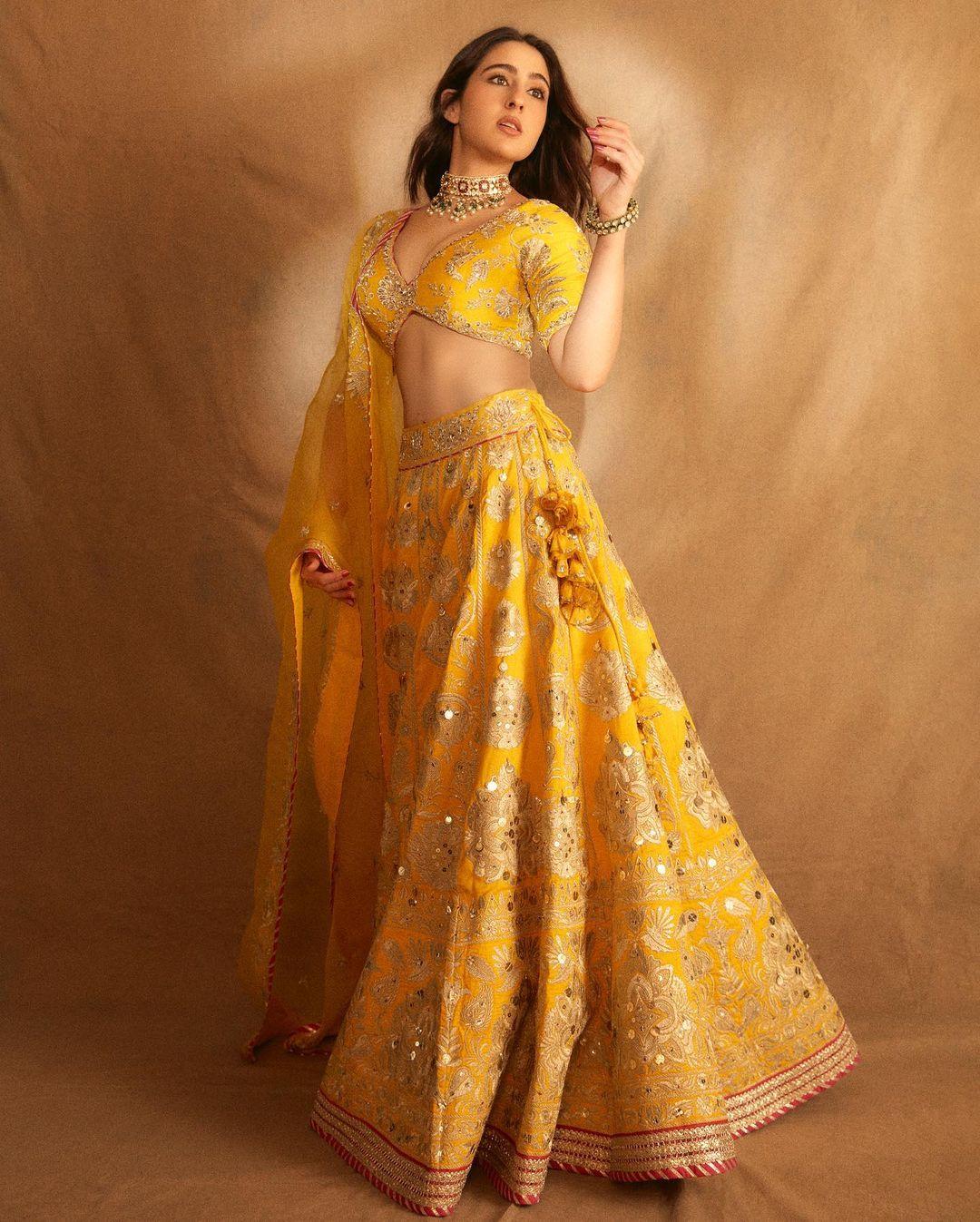 Sara Ali Khan donned this yellow lehenga for Diwali 2023