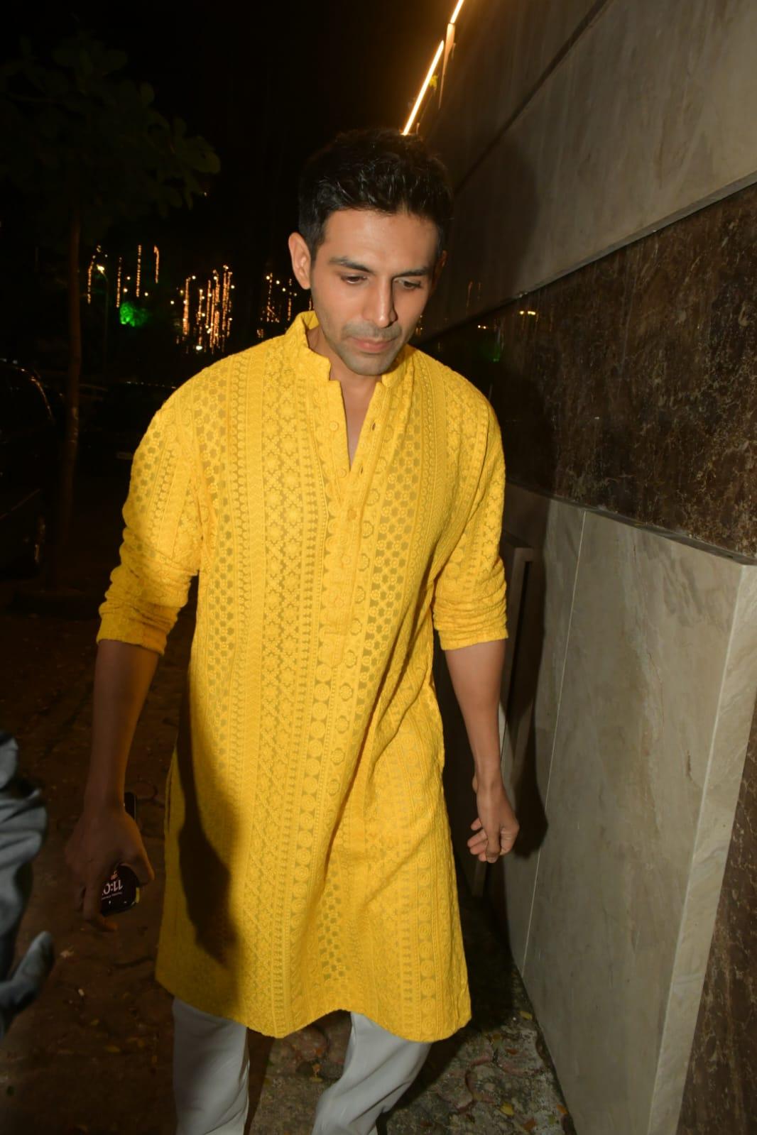 The actor looked dashing in a resplendent yellow kurta