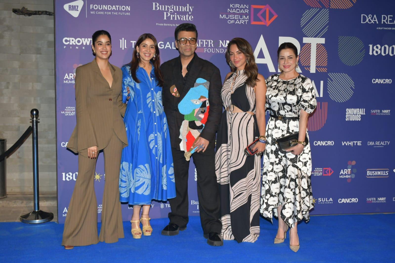 Karan Johar strikes a pose with Janhvi Kapoor, Seema Sajdeh, Neelam Kothari and Bhavana Pandey