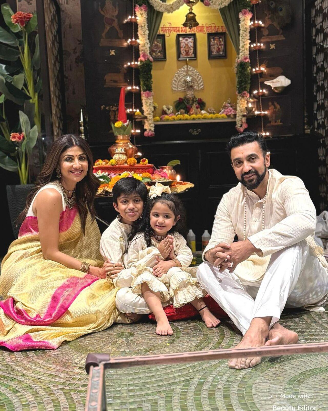 Shilpa Shetty gave a glimpse of her Diwali celebration at home with Raj Kundra, Viaan Raj Kundra and Samisha Shetty Kundra
