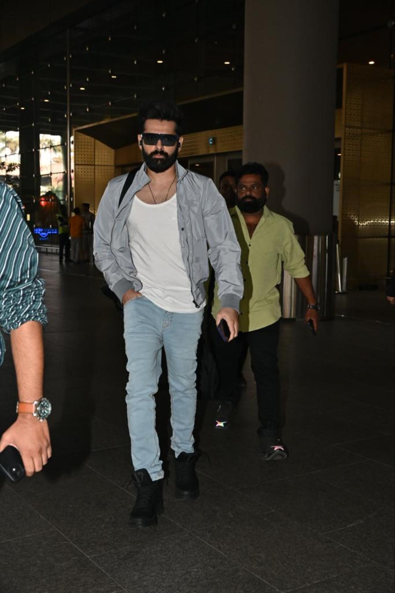 Telugu actor Ram Potheneni clicked at the Mumbai airport