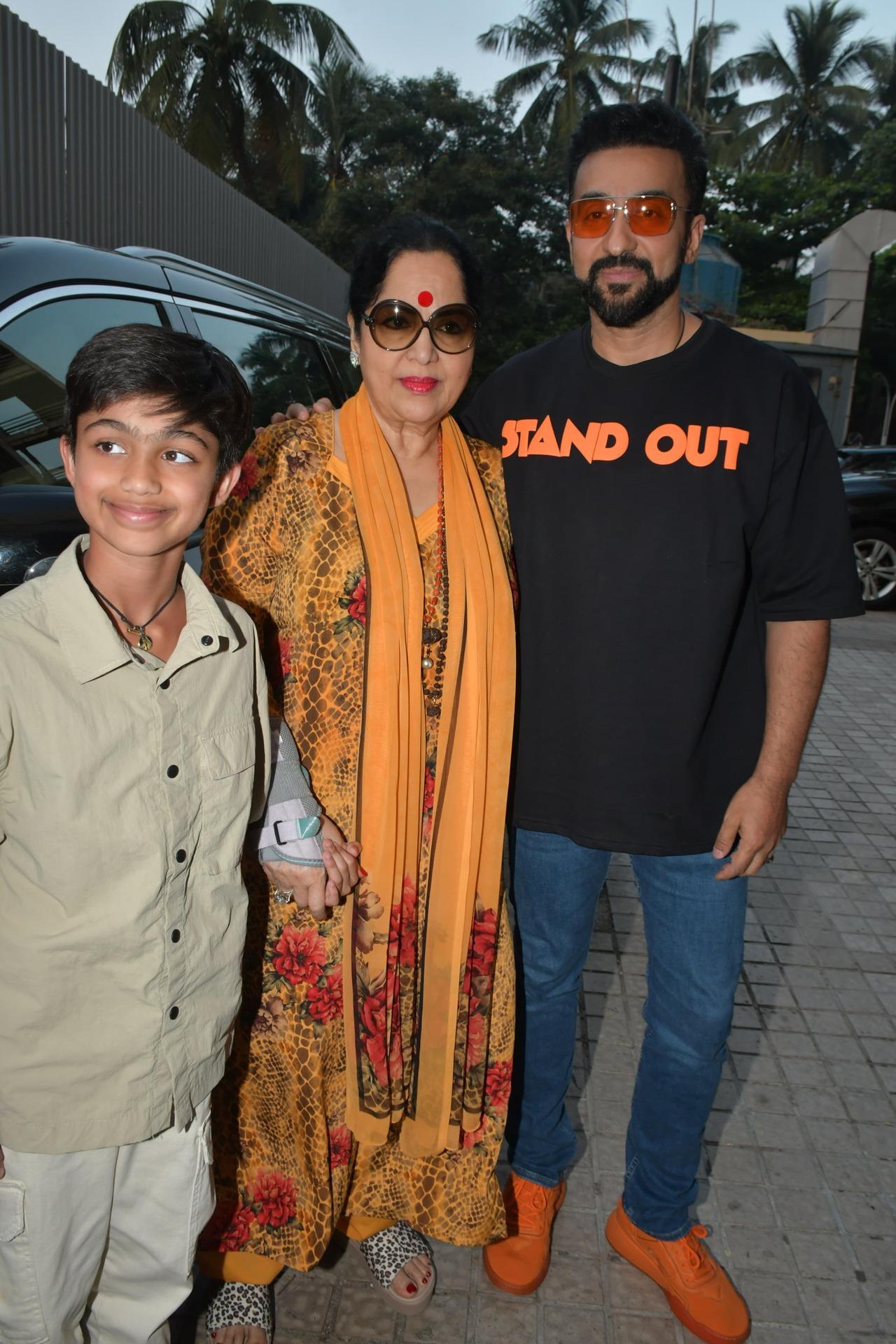 Raj Kundra strikes a pose with his son and mother-in-law