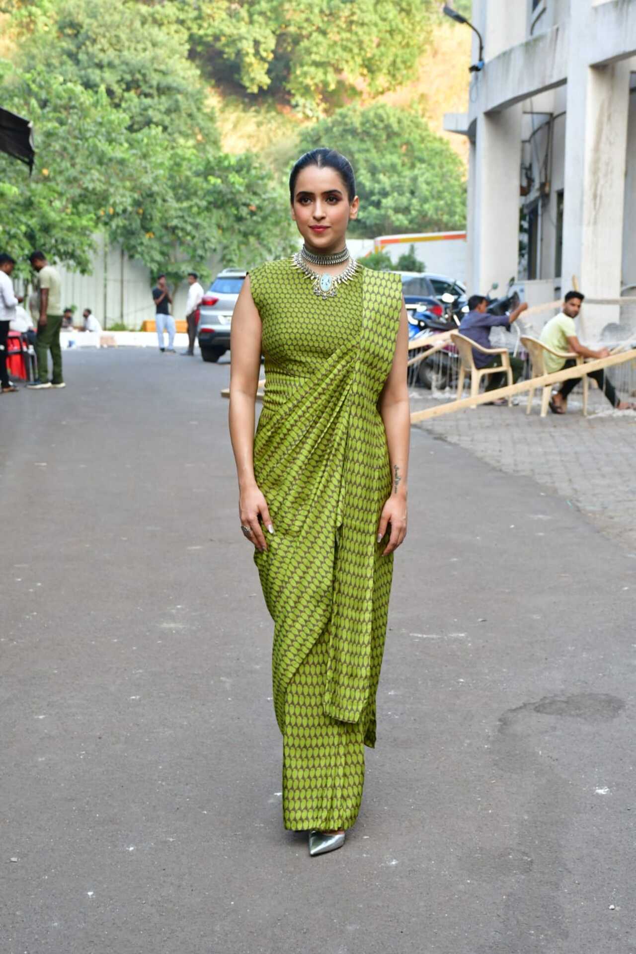 Sanya Malhotra looks stunning in a green saree as she visits Indian Idol sets for Sam Bahadur promotions 