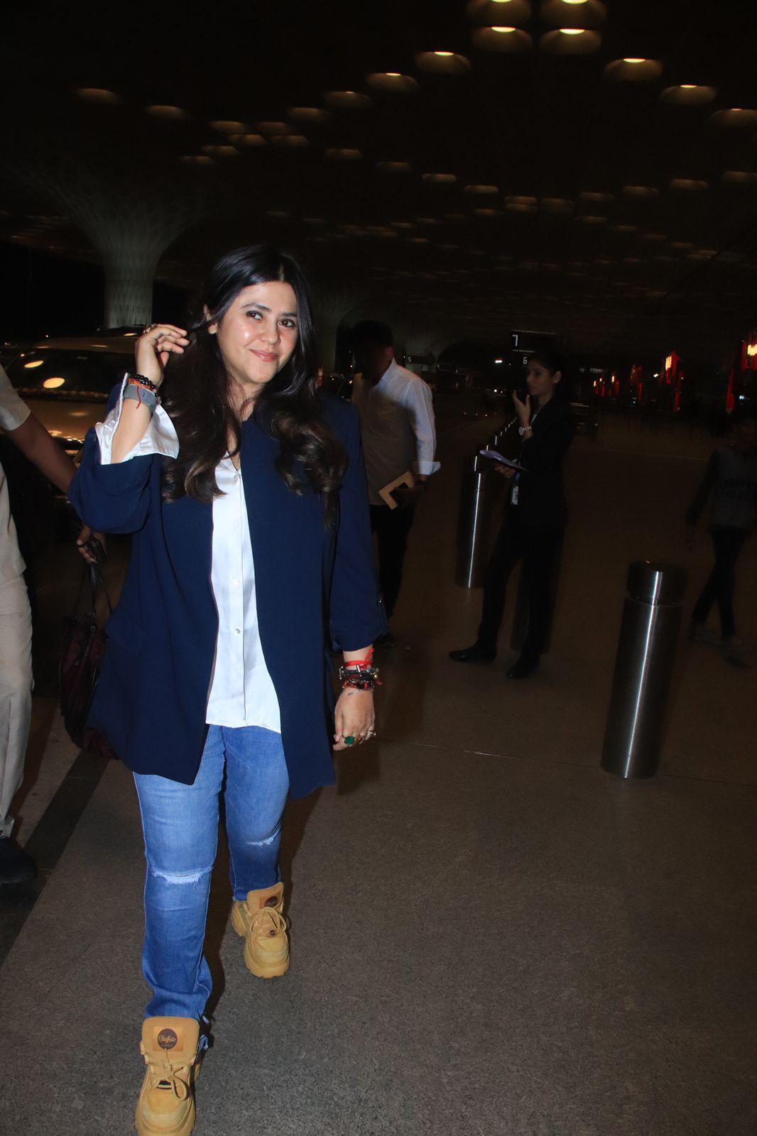 Ace director and producer Ekta Kapoor was clicked at the airport as she jets off from the city