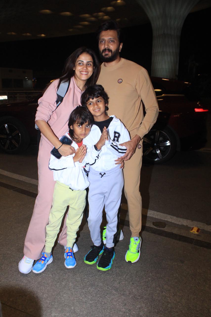 Genelia and Riteish Deshmukh were spotted with their kids at the airport