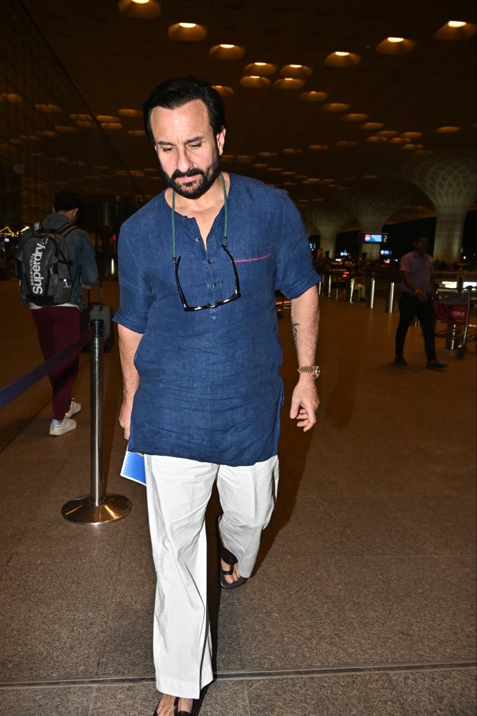 Saif Ali Khan was recently spotted at the airport wearing a blue kurta and pyjama
