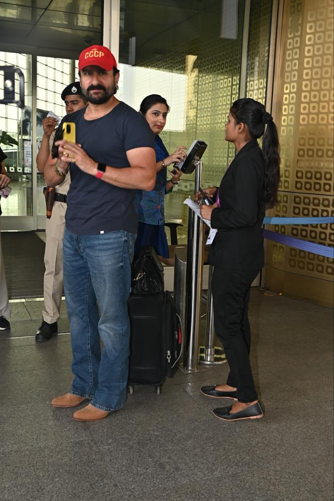 Saif Ali Khan looked smart as he chose a simple and comfy T-shirt and matching jeans for his airport look