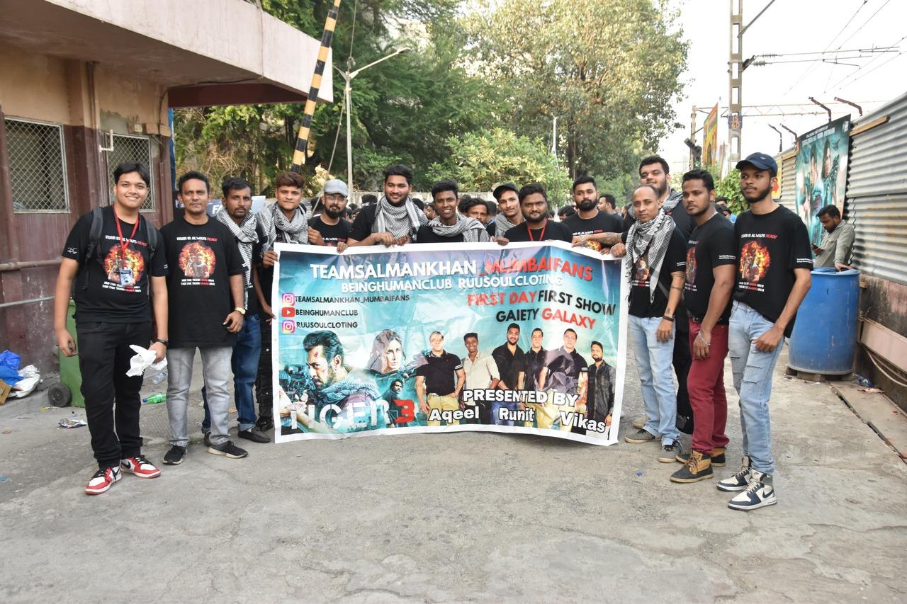 Salman Khan and Katrina Kaif's Tiger 3 was released in theatres on Sunday. Fans headed to the theatres to watch the spy thriller on the big screen with banners celebrating the superstar