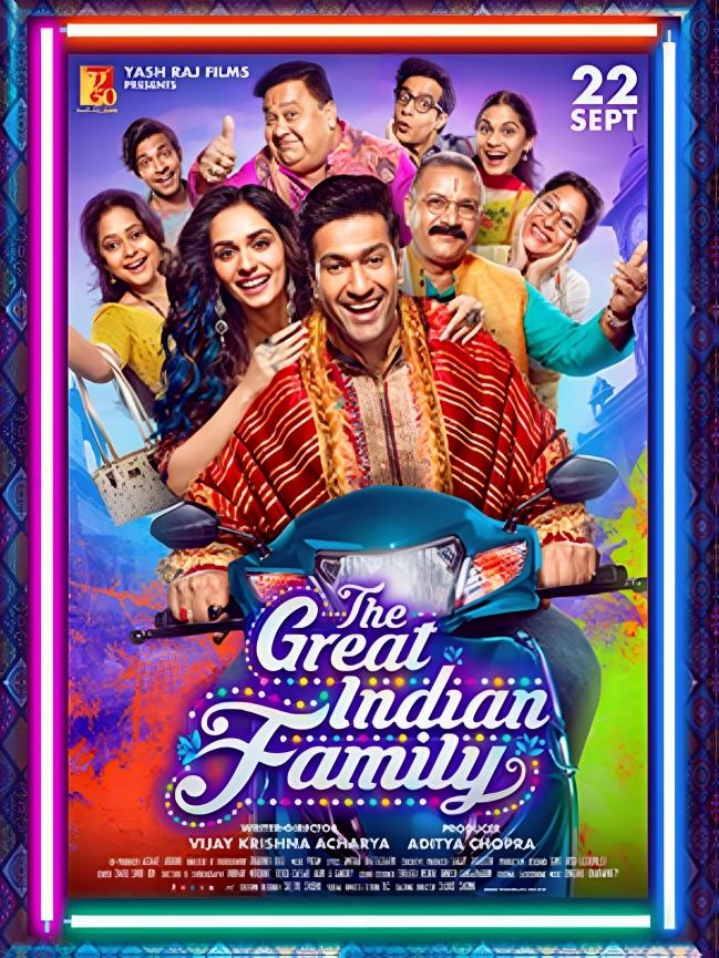 The Great Indian Family - Streaming now on Prime VideoThe Great Indian Family narrates the story of a devout Hindu man, Ved Vyas Tripathi aka Bhajan Kumar played by Vicky Kaushal, who faces an identity crisis and a personal dilemma when he discovers information about his roots and origin. Produced by Aditya Chopra under the banner of Yash Raj Films and directed by Vijay Krishna Acharya, the movie features Vicky Kaushal and Manushi Chhillar in lead roles. This family comedy-drama is now streaming in India and across 240 countries and territories worldwide only on Prime Video