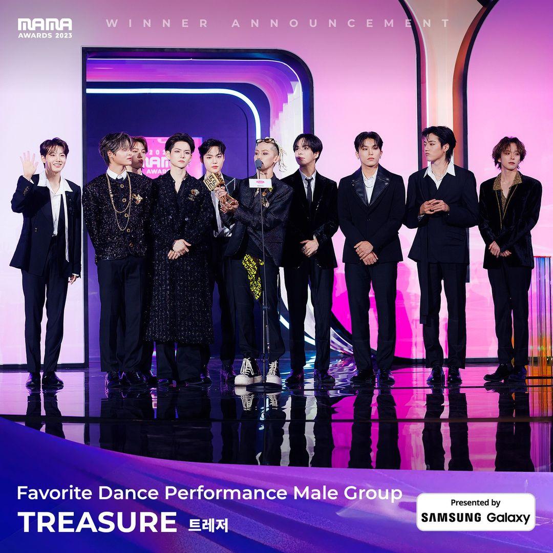 The Favorite Dance Performance Male Group award was won by the boyband Treasure.