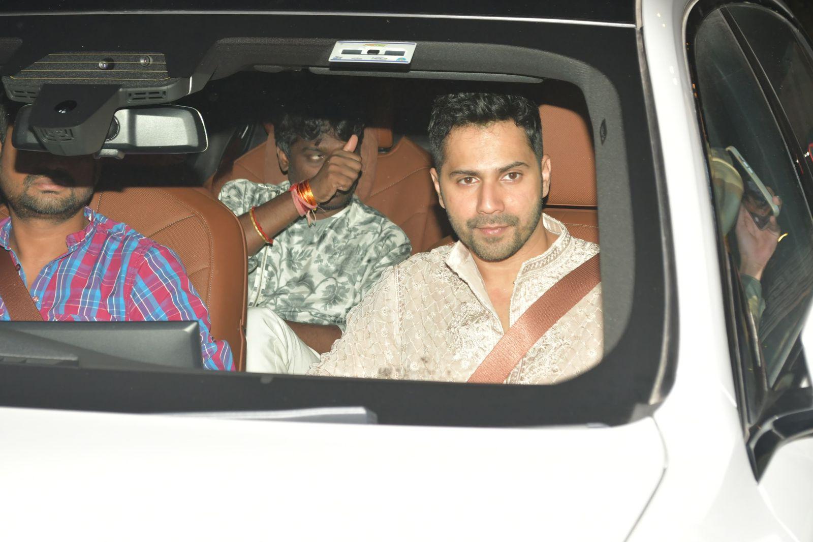 Varun Dhawan made an entrance at the Diwali bash in a cream-coloured kurta
