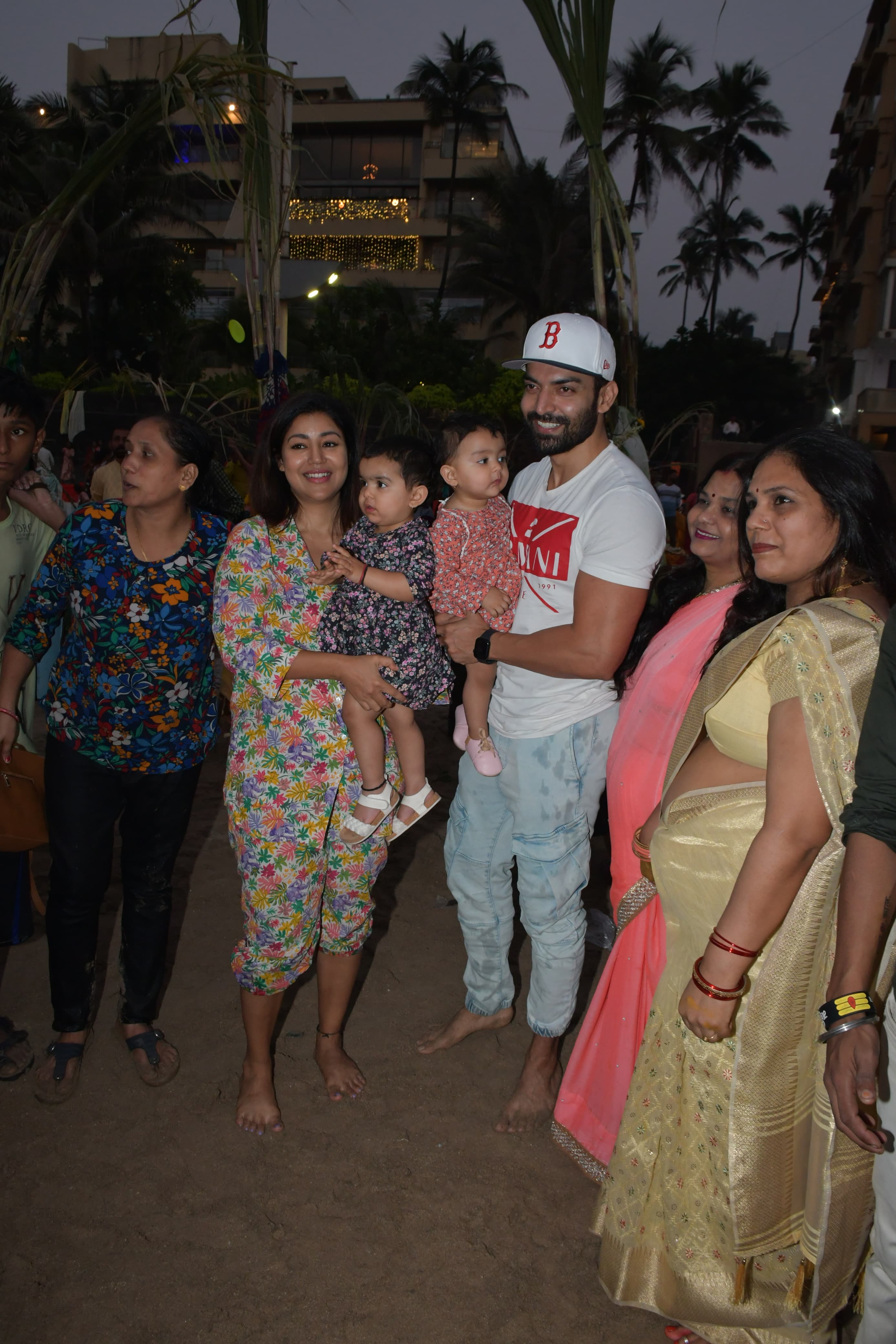 Gurmeet Chaudhary and Debina Bonnerjee were snapped at a beach with their family
