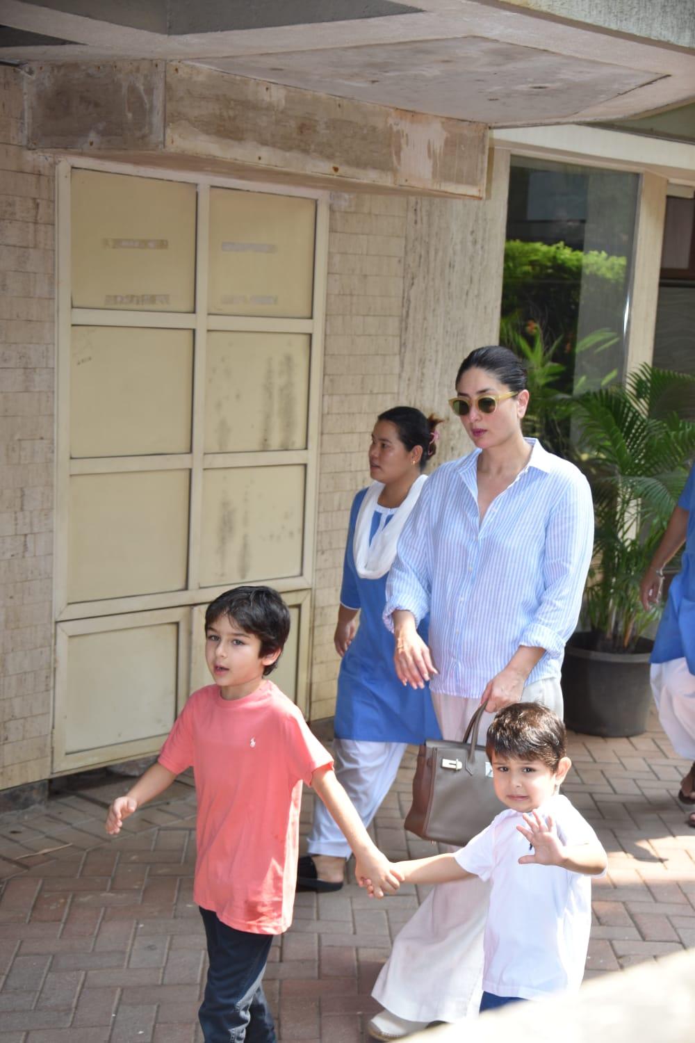 The actress was accompanied by her kinds Jeh and Taimur