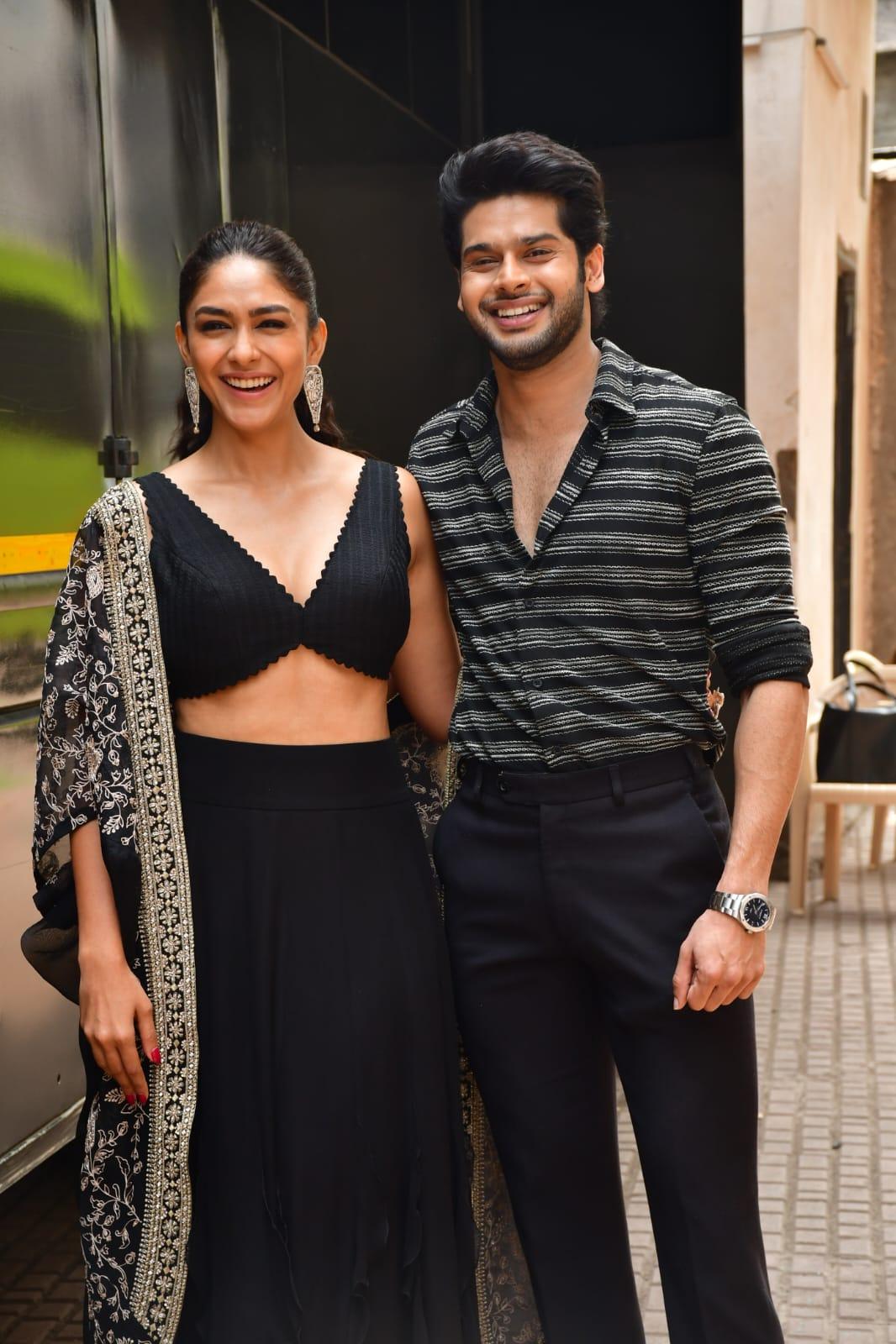 Mrunal Thakur and Abhimanyu Dassai wore matching black outfits as they went to promote their film 'Aankh Micholi'