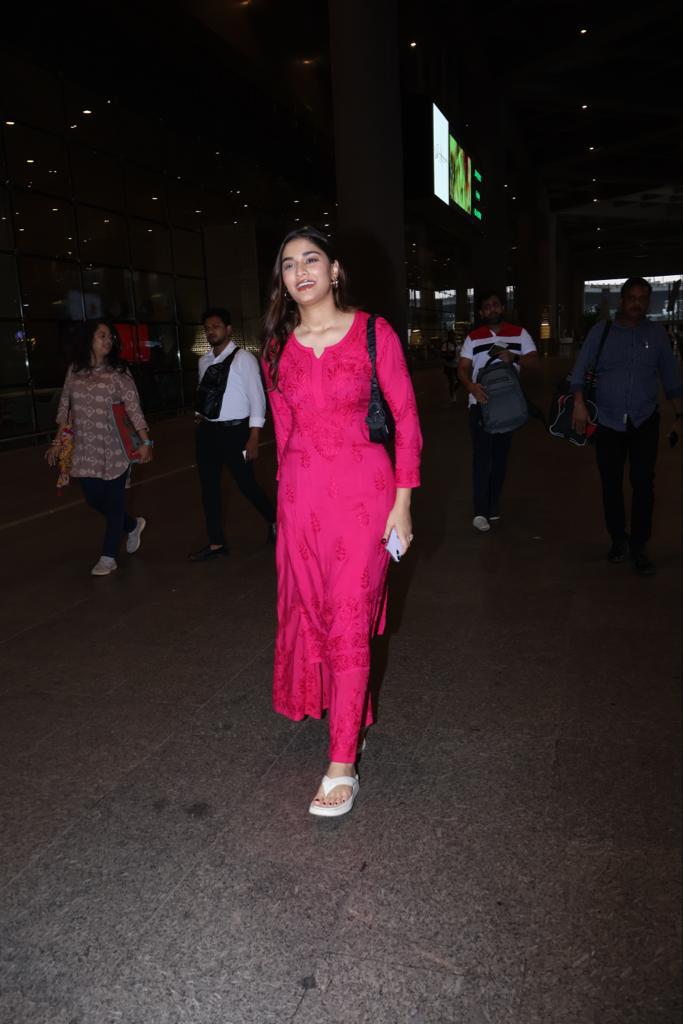Saiee Manjrekar was spotted at the airport wearing a pink kurta set