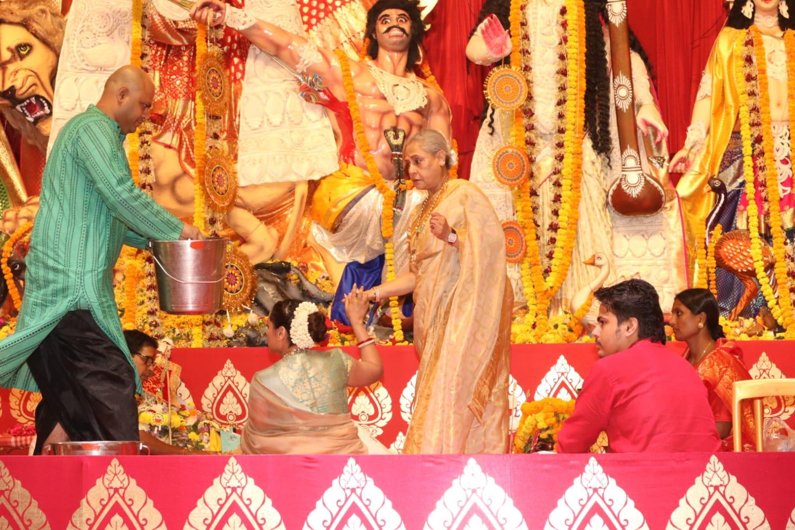 Jaya Bachchan was clicked as she visited the star-studded Durga puja pandal