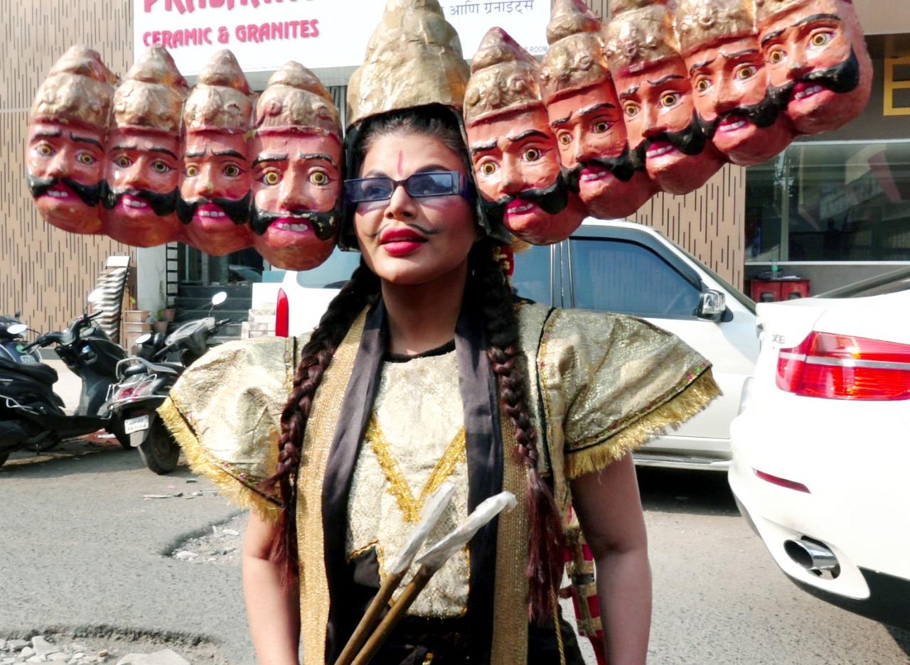Rakhi Sawant was clicked in the city dressed as Ravan&nbsp;