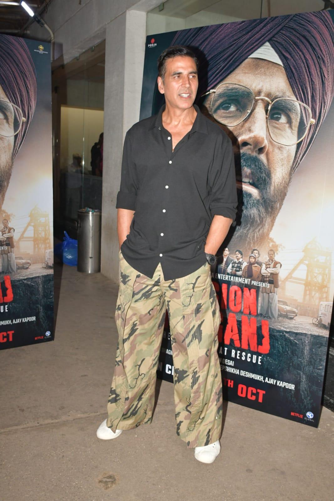 Akshay Kumar attended the celebrity screening of his upcoming film 'Mission Raniganj'