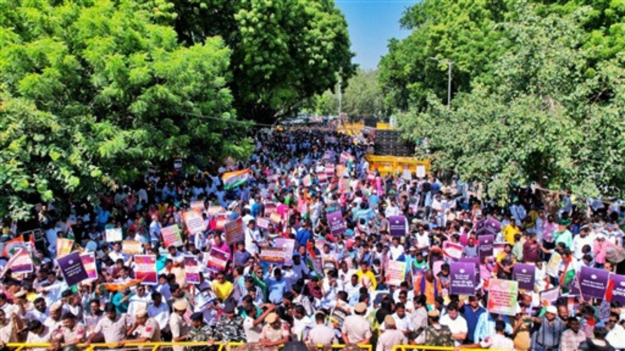 Abhishek Banerjee accused the Centre of intimidation as he addressed the crowd gathered at Jantar Mantar.