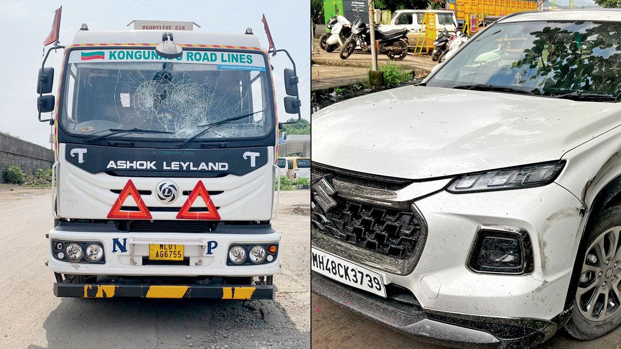 Ram Kishore’s tanker with the damaged windshield (right) Car in which the four assailants were travelling