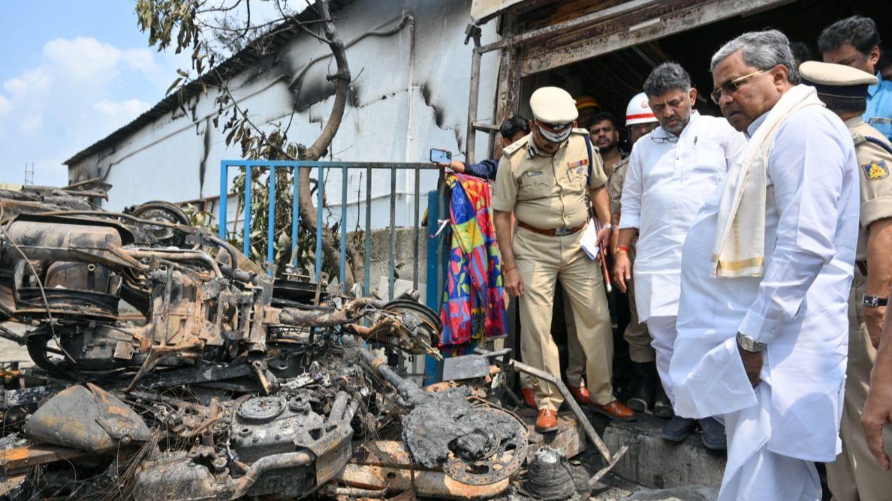 A fire broke out at a cracker shop located in the border town of Attibele within the Bengaluru urban district, resulting in the tragic loss of 14 lives. Pics/PTI & X
