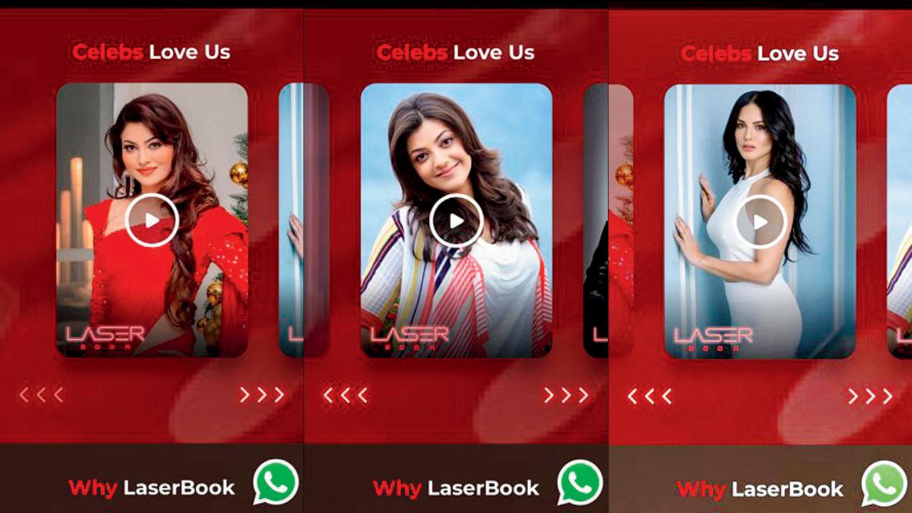 Urvashi Rautela, Kajal Aggarwal and Sunny Leone are seen in the Laser Book app’s promotional material; The reporter’s exchange with Lotus365 executive