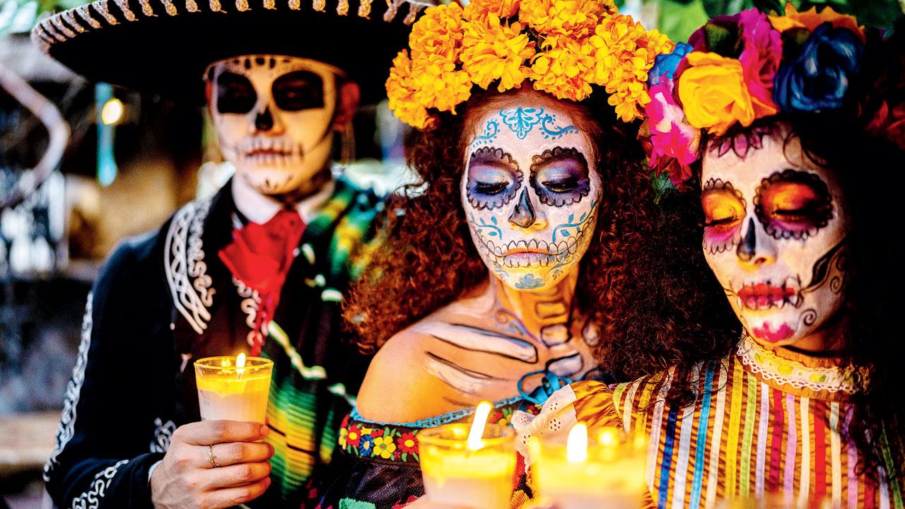 Mexican Holiday Day of the Dead costume is a make-up-heavy look