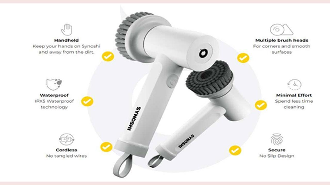 SYNOSHI  Electric Spin Scrubber, Power Brush with 3 Replaceable Heads,  Cordless & Waterproof 