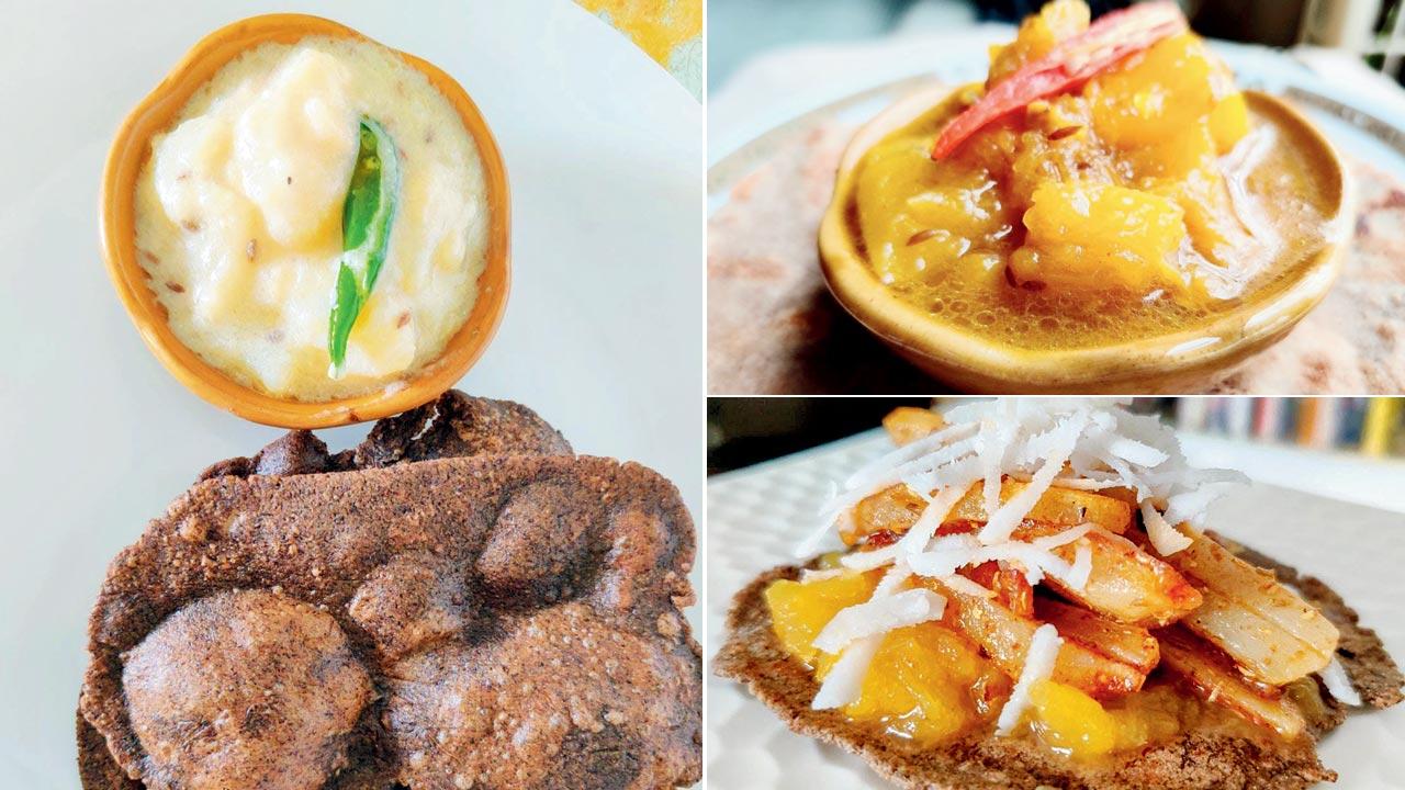 Dahi wale aloo with kuttu atta puri; Pumpkin launji; Arbi masala on taco. Pics courtesy/Inderpreet Nagpal