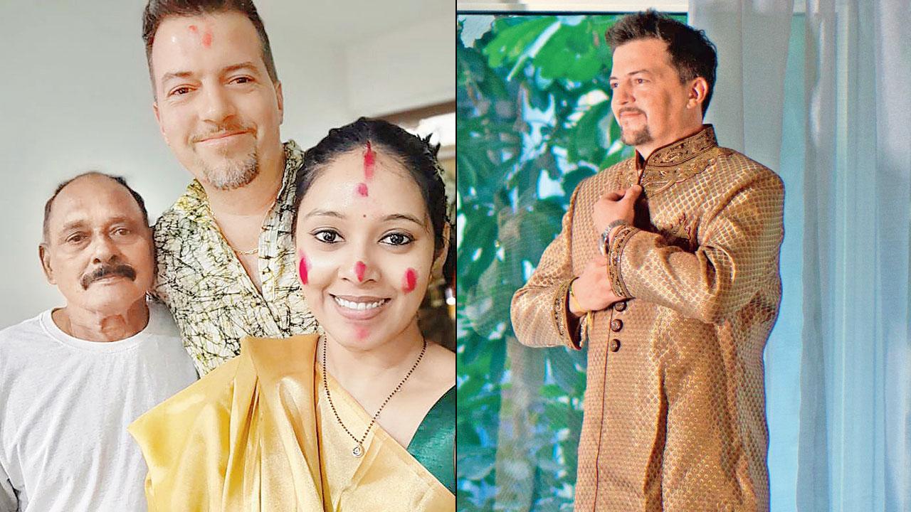 Felix Hug gets ready for the garba night that was conducted at the Chembur school (right) hug celebrates Navratri with his family