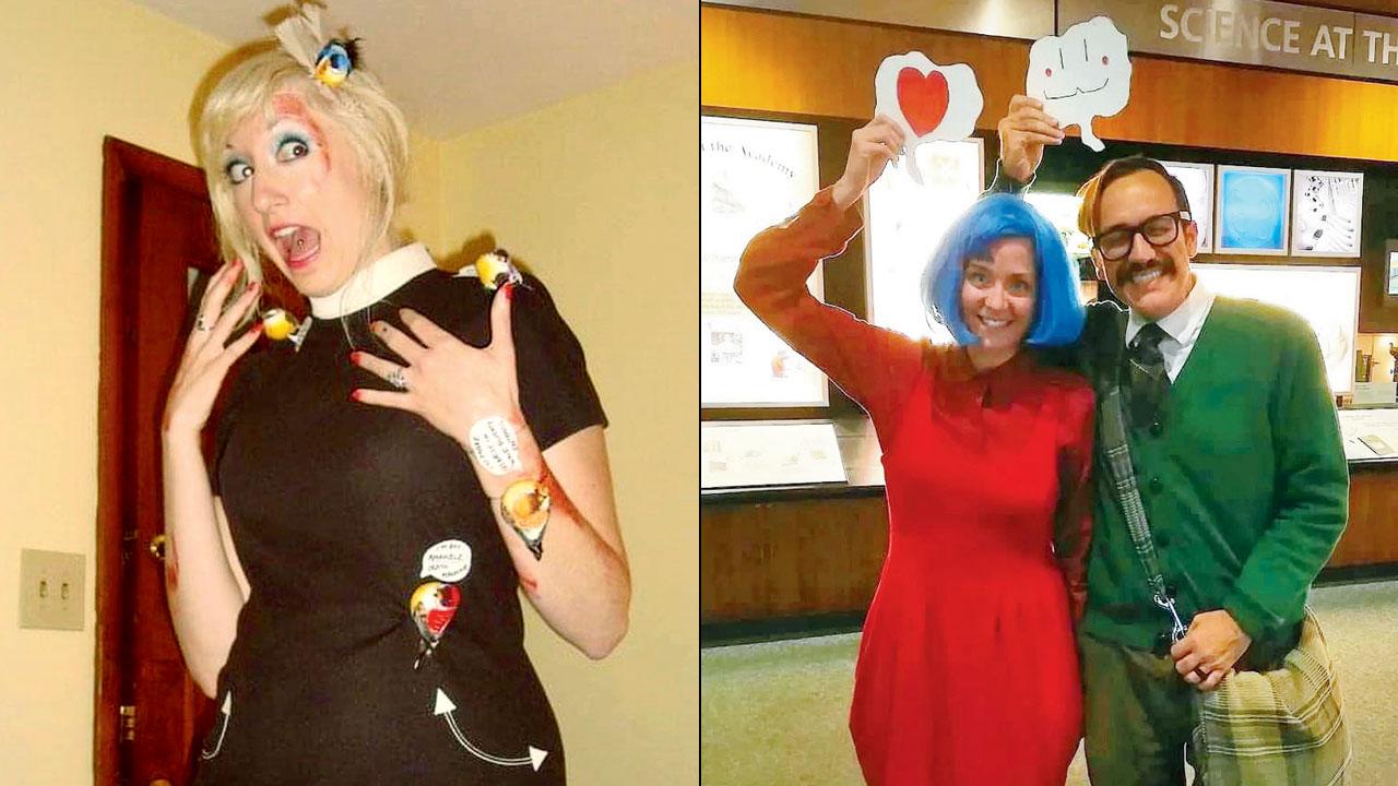Host Lucé Tomlin-Benner plays Tippi Hedren from The Birds; (right) a couple play characters of St Andrew Valley. Pics courtesy/Instagram