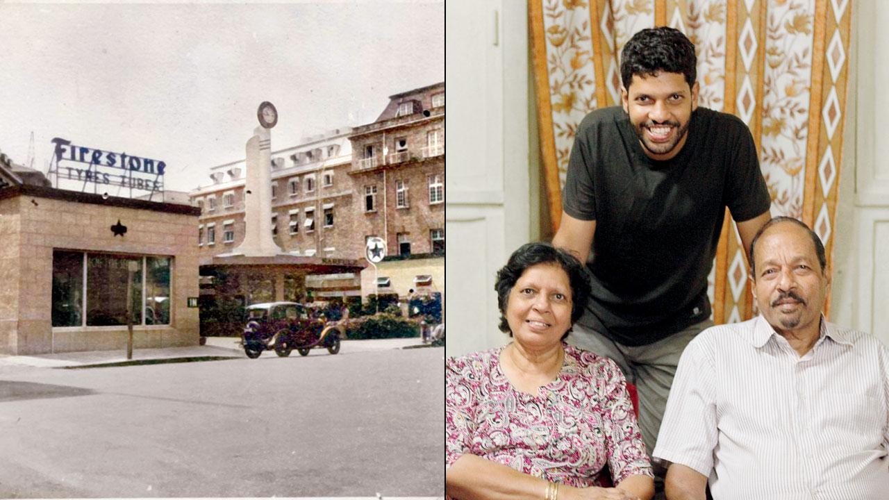 A photograph of the petrol pump in its early years; (right, clockwise from top) Daniel, Kevin and Jacinta Sequeira