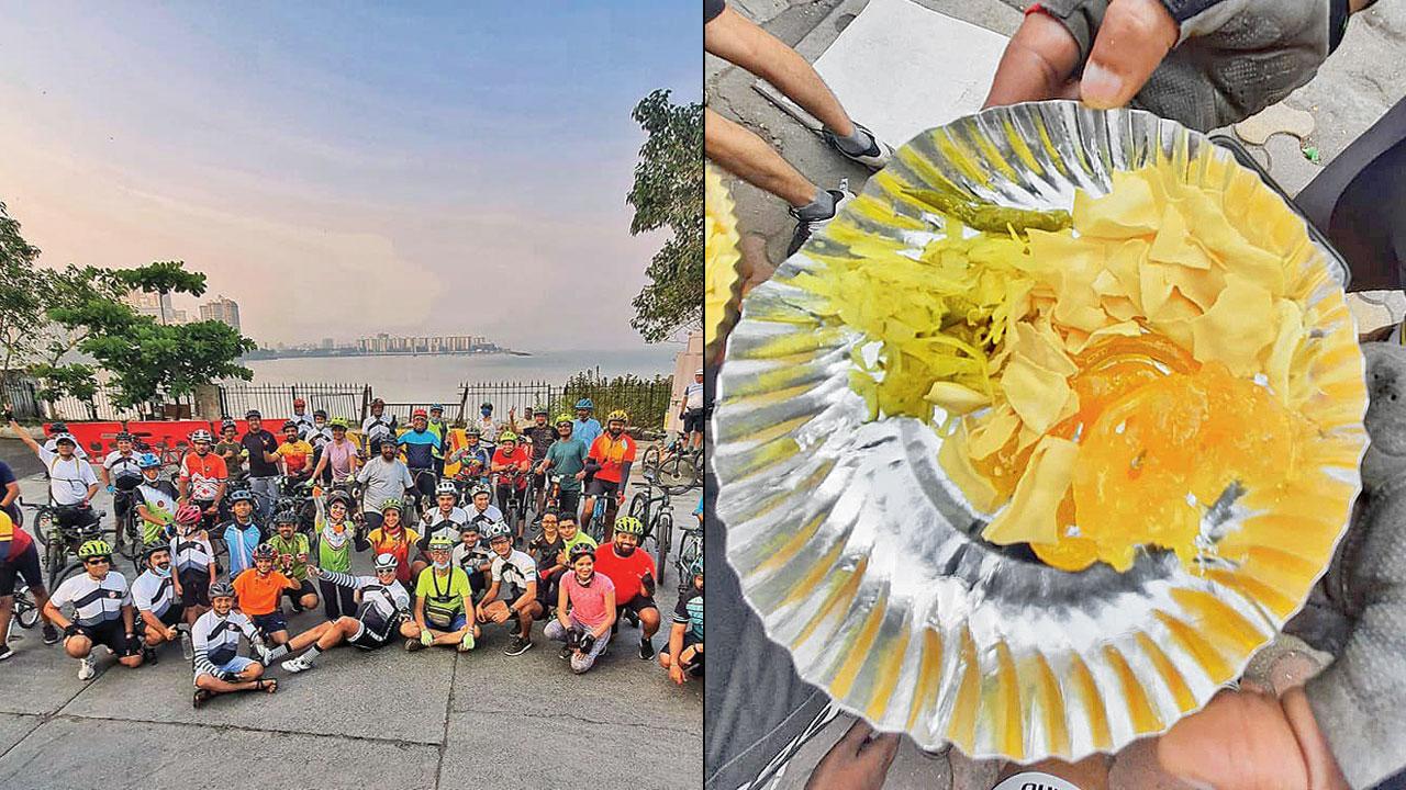 Cyclists during the Dussehra trail last year (right) a plate of jalebi and papdi. Pics courtesy/Ravi Agarwal