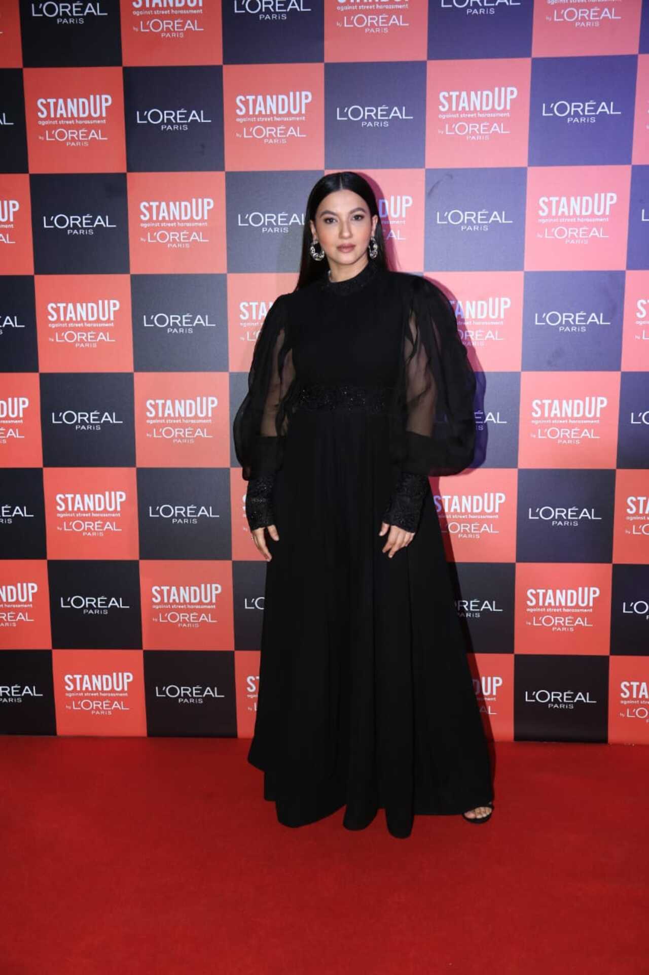 Gauahar Khan looked stunning in an all-black gown with puffy net sleeves