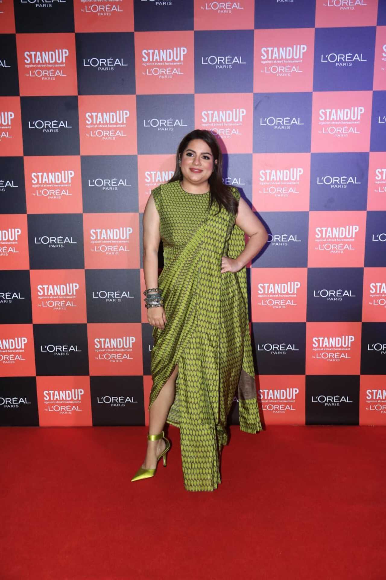 Mallika Dua looked adorable in a lime green Indo-western fit