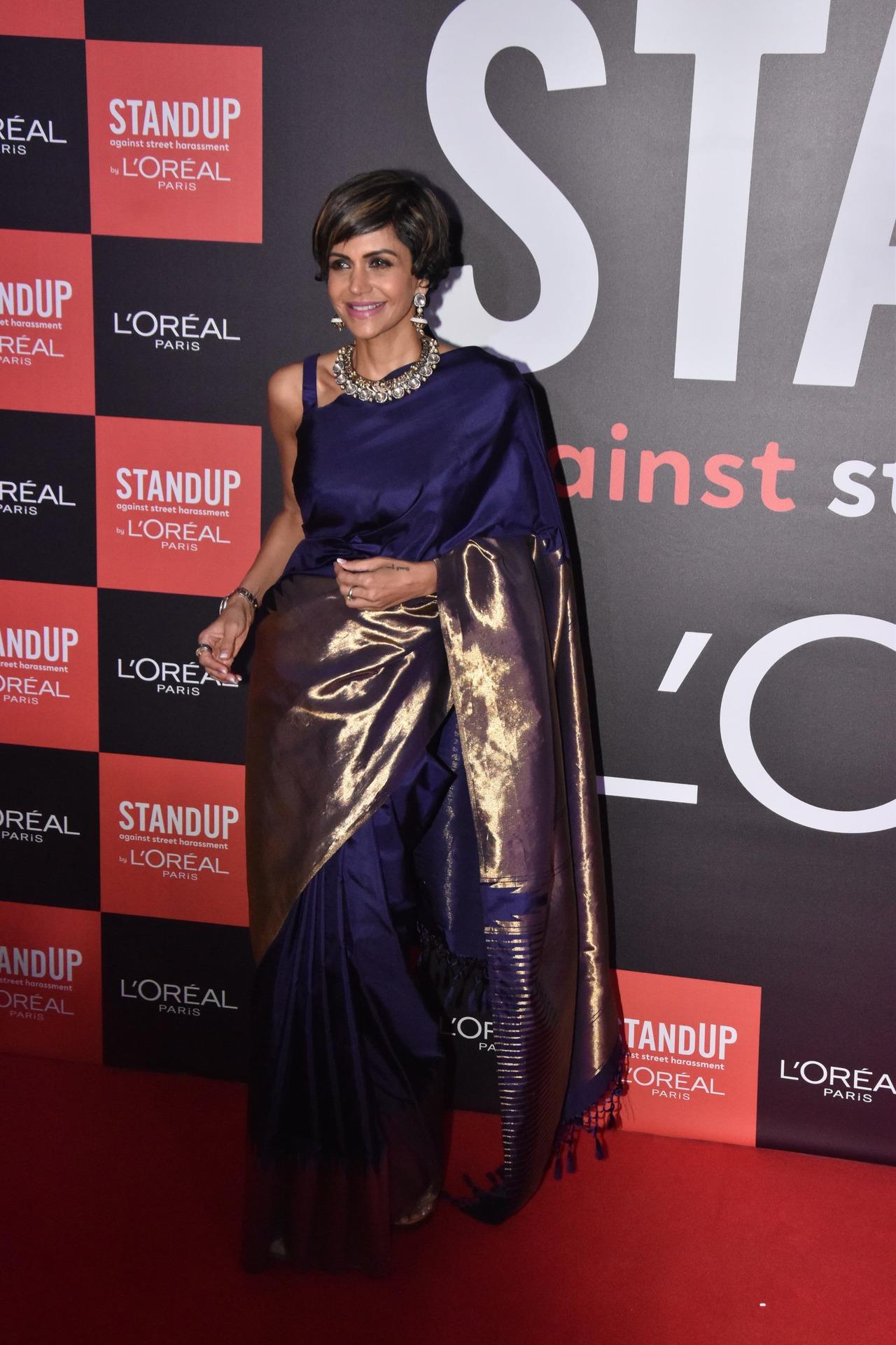 Mandira Bedi who was the host of the event truly stood out in her stunning silk saree