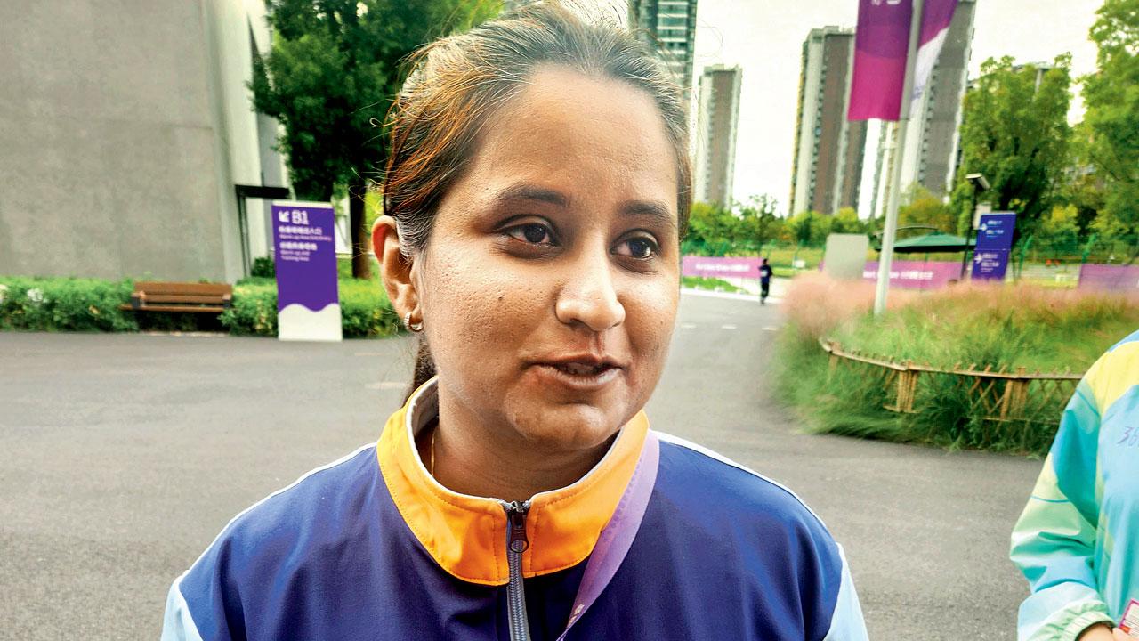 India women’s table tennis coach Mamata Prabhu at the Gongshu Canal Sports Park Gymnasium, Hangzhou, yesterday. Pic/Ashwin Ferro
